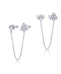 Perfect CZ with Chain Silver Stud Earring STS-4099